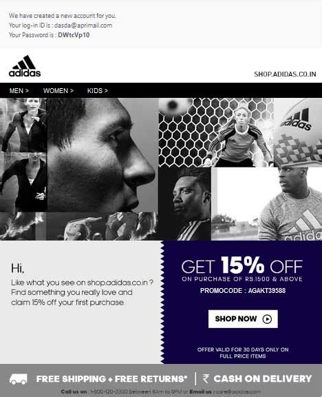 adidas new user promo code.